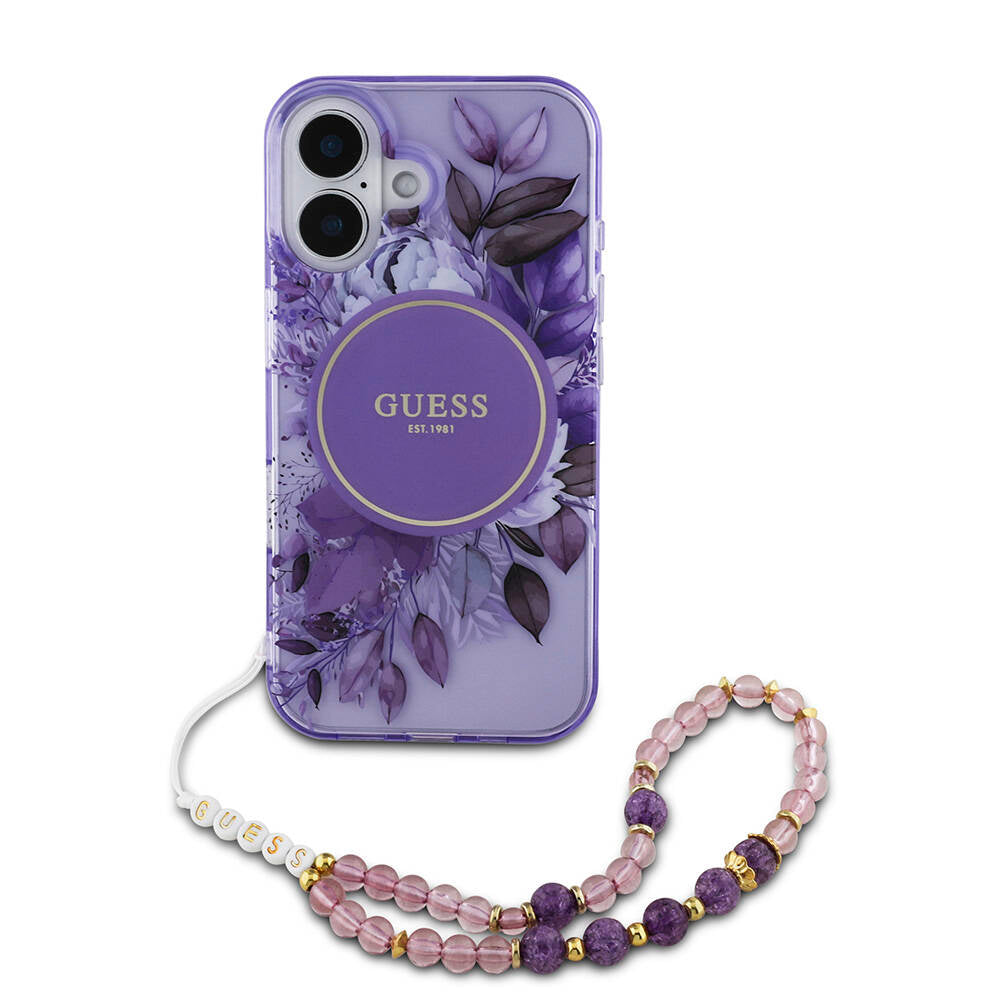 Guess iPhone 16 Plus Orjinal Lisanslı Magsafe Şarj Özellikli IML Baskılı Çiçek İnci Bileklikli Telefon Kılıfı - 15 Guess iPhone 16 Plus Orjinal Lisanslı Magsafe Şarj Özellikli IML Baskılı Çiçek İnci Bileklikli Telefon Kılıfı - 15